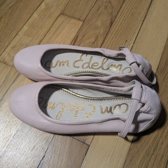 Sam Edelman Fynn Pink Leather Ballet Flats with Ankle Strap - Picture 3 of 4